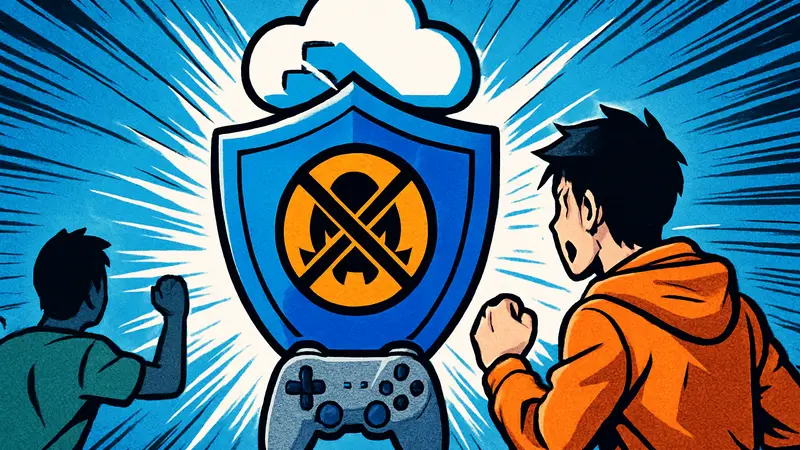 Логотип AWS GameLift с элементами защиты от DDoS-атак, символизирующими безопасность игровых серверов.