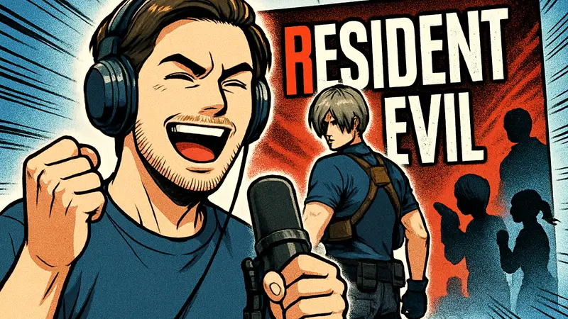 Изображение актера, озвучивающего Леона из Resident Evil, или логотип Resident Evil, с намеком на фанатскую преданность.