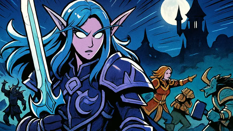 Обзор World of Warcraft Midnight, скриншот из игры с персонажами.