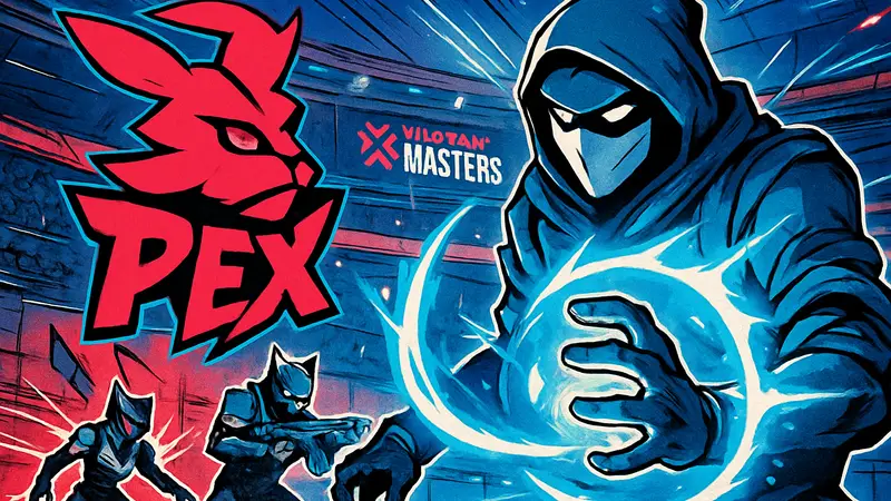 Логотип Paper Rex на фоне киберспортивного матча VALORANT Masters Santiago против команды FURIA.