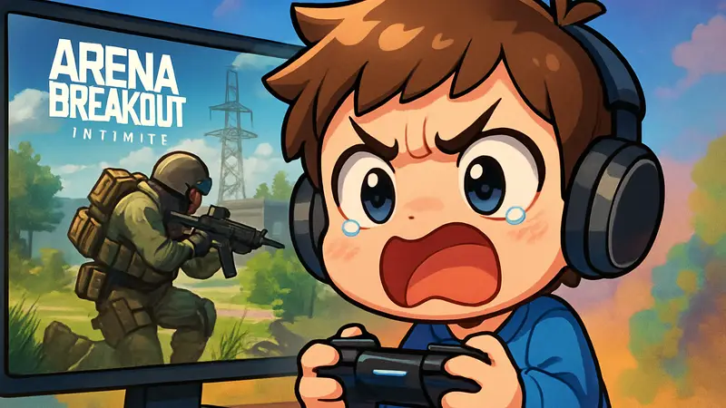 Игрок в Arena Breakout Infinite демонстрирует фрустрацию на фоне скриншота из игры