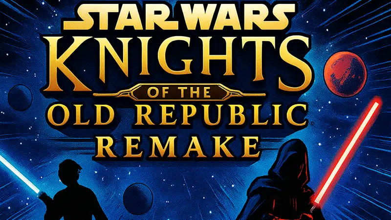 Изображение логотипа Star Wars: Knights of the Old Republic Remake на фоне космоса, подтверждающее, что игра всё ещё в разработке.