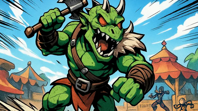 Карнок, новый монструозный охотник из DLC для Brawlhalla, сражается на Базаре