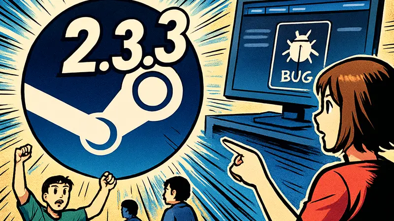 Обновление 2.3.3 в Steam, исправление багов в игре, скриншот меню поддержки.