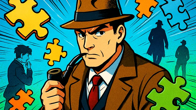 Постер распродажи Methods Games Sale на Steam с изображением детектива и элементами головоломки.