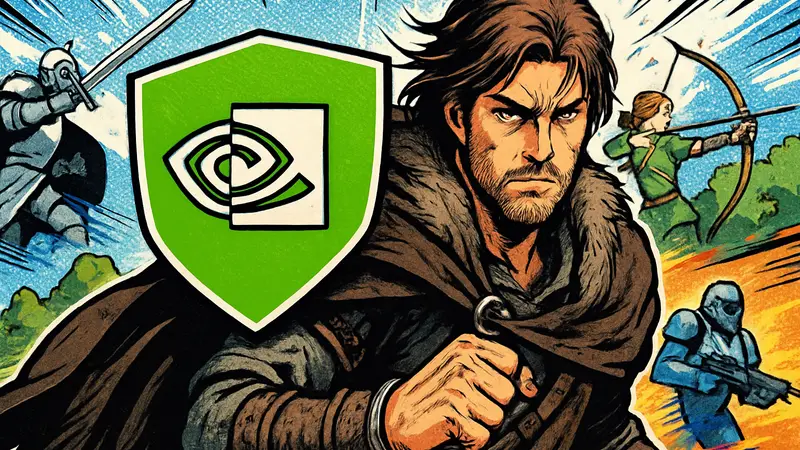 Логотип GeForce NOW с изображением Crimson Desert и других игр, анонсированных на март.