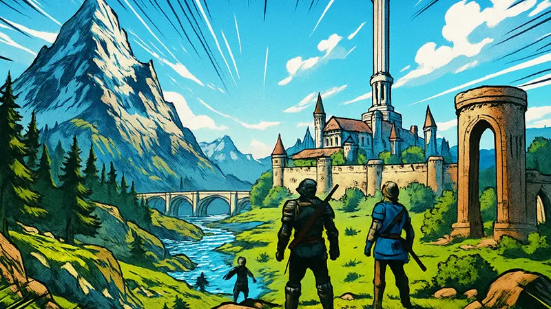 Игровой скриншот мода Skyblivion, демонстрирующий микс пейзажей Skyrim и Oblivion