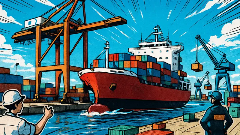 Скриншот из игры Port Wake с видом на порт и корабли в Steam. Экономический симулятор.