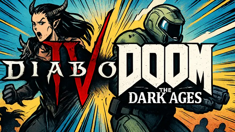 Логотипы Diablo 4 и Doom: The Dark Ages, символизирующие их коллаборацию