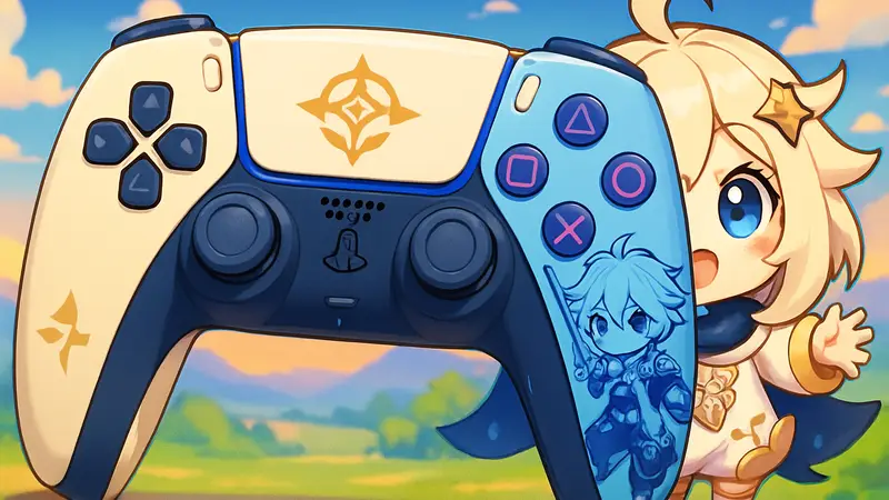 Лимитированный контроллер DualSense в стиле Genshin Impact, крупный план