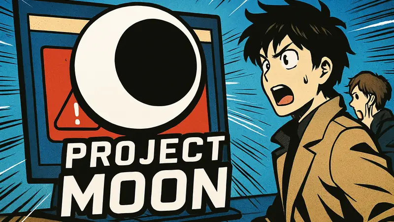 Логотип Project Moon на фоне уведомления об ошибке миссии Вальпургиевой ночи в Steam
