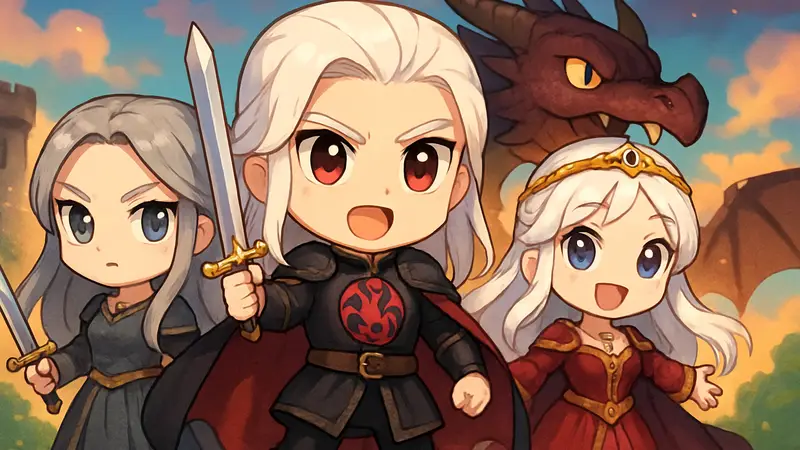 Эйгон Завоеватель с его сестрами-женами Висеньей и Рейнис на изображении в стиле «Игры Престолов».