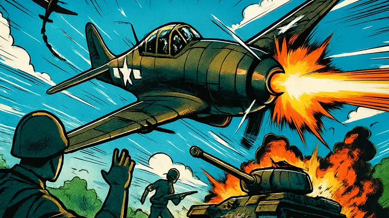 Эпичный скриншот из War Thunder, показывающий воздушный догфайт или танковый бой на Steam-конкурсе