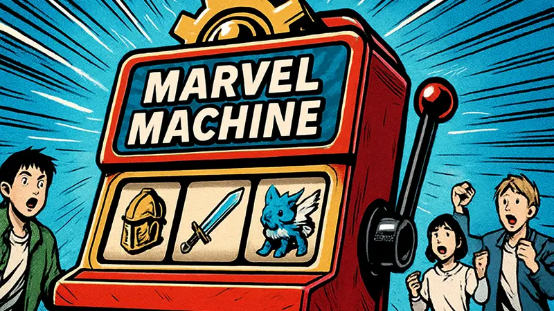 Логотип ивента Marvel Machine в Steam, скриншот с редкими предметами