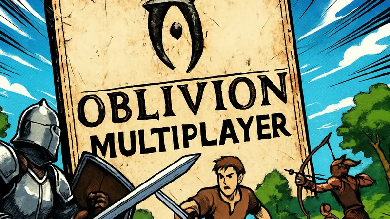 Обложка Oblivion с пометкой "мультиплеер" или скриншот геймплея