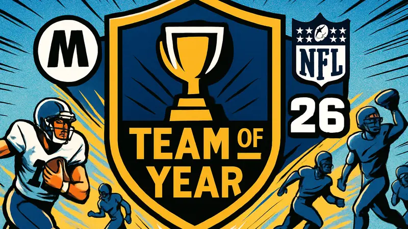 Изображение с логотипом Madden NFL 26 и эмблемой Команды года в Ultimate Team.