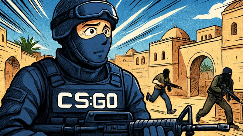 Игроки Counter-Strike: Global Offensive на карте Dust II, олицетворяющие ностальгию и возвращение в старую версию игры.