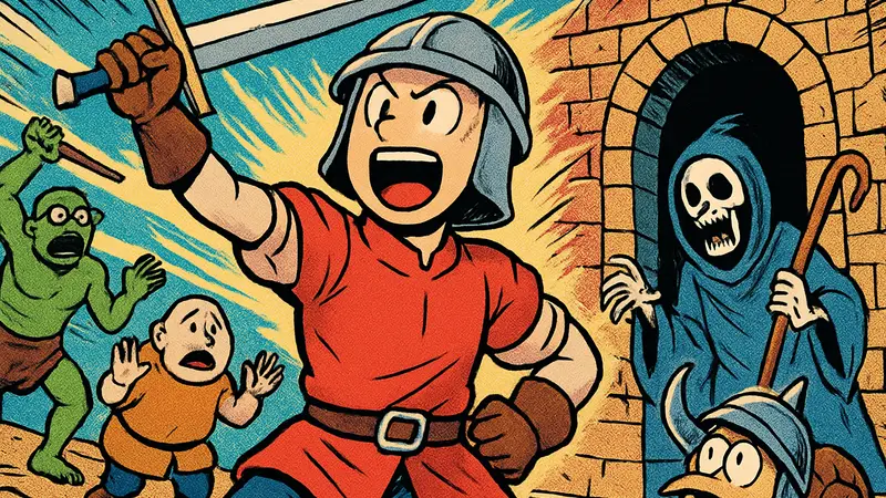 Скриншот или обложка игры The Dungeon Experience, демонстрирующая юмористический стиль RPG-пародии